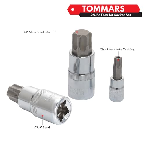 TOMMARS 26-PC Torx Socket Set, Torx Star Tamper Proof Security Bit - style: Torx and Torx Tamper Proof Bit Socket