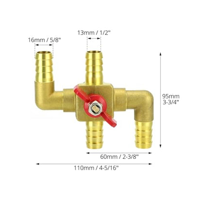 QWORK Solid Brass 5/8" 4-Way Heater Control Valve with Switch, 16mm Hose Barb Automotive Bypass