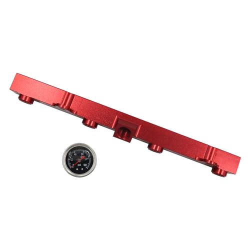 Aluminum Fuel Rail with Oil Gauge Kit Fit for Honda Civic Acura RSX K-series K20 K24 Engines (Red) - color: Red