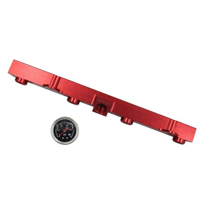 Aluminum Fuel Rail with Oil Gauge Kit Fit for Honda Civic Acura RSX K-series K20 K24 Engines (Red) - color: Red