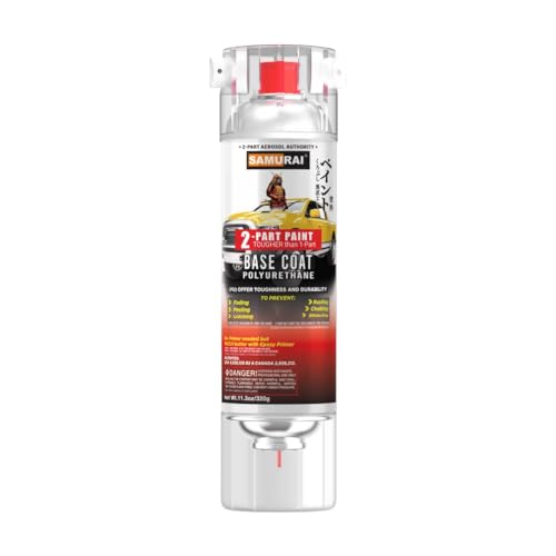 SAMURAI 2-Part Polyurethane Base Coat Spray Paint for Car - 11.3 Ounce UV Resistant and Rust Resistant Polyurethane Spray (FLAT BLACK, Pack of 1 Can)