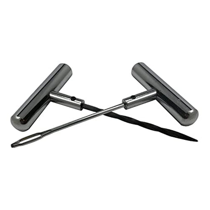 Stainless Steel Solid T-Handle Set - Pro Heavy Duty Spiral Probe & Split Eye Needle Tire Repair Set for Tire Plug Kits & Patch/Fix Tire Plugs - color: Solid Tool Set