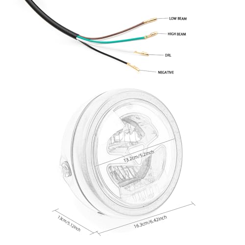 Motorcycle Headlight 5.75 inch Round LED with Mounting Brackets Assembly, Front Headlamp with DRL High/Low Beam for Cafe Racer E-bike Bobber Chopper (style A) - style: style A