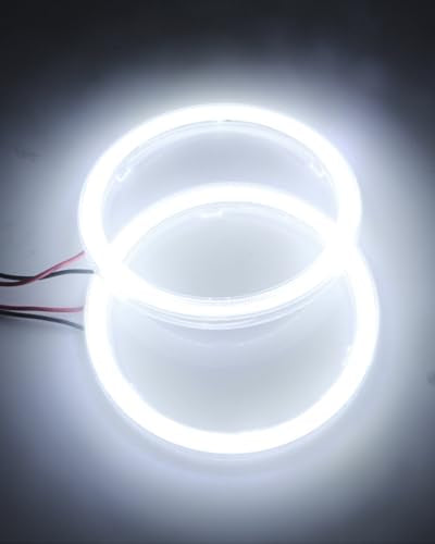 Qasim 2 Pcs White 80MM Car Angel Eyes Halo Rings COB Light Circle Ring LED Fog Light Bulbs DRL Lamp with Plastic Cover 12V 24V - size: 80MM-white