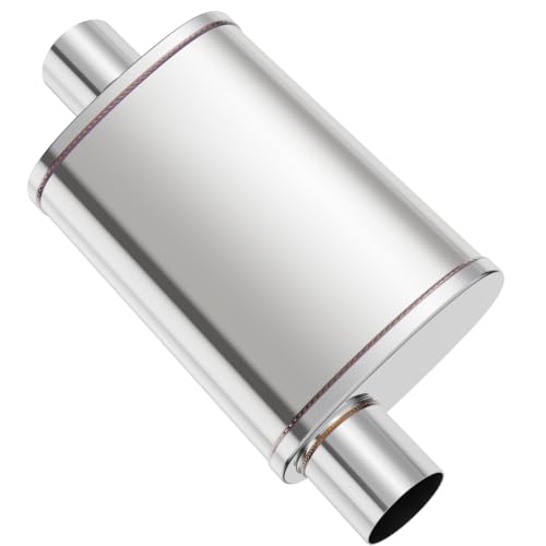 3 inch Universal Mufflers Single Chamber, 3.00” Center In / 3.00” Offset Out, 20" Overall Length Straight-Through Mild Steel Performance Muffler, Suitable for Cars and Trucks(3''Inlet/Outlet) - color: Center In / Offset Out, size: 3''