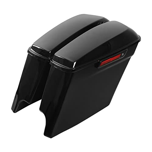 TCT-MOTORPARTS Gloss Black 5 Inch Stretched Saddlebags Extended Saddle Bags w/Black Latches Fit for 2014-2024 Harley Touring Road King Road Glide Street Glide Electra Glide Ultra-Classic - color: Vivid Black w/ Black Latches, size: Stretched