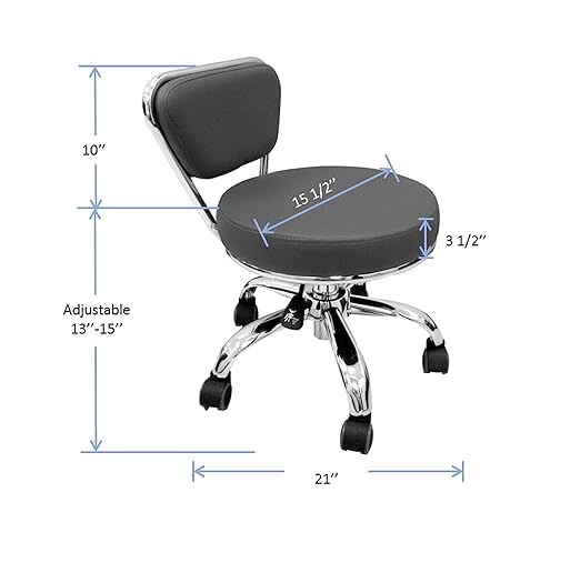 MAYAKOBA Dayton Rolling Stool with Backrest – Storm Gray Pneumatic Seat, Adjustable Height 13"-15", Ergonomic Design for Home Office, Garage, Gardening, Lab, School, Mechanic Tasks - color: Storm Gray