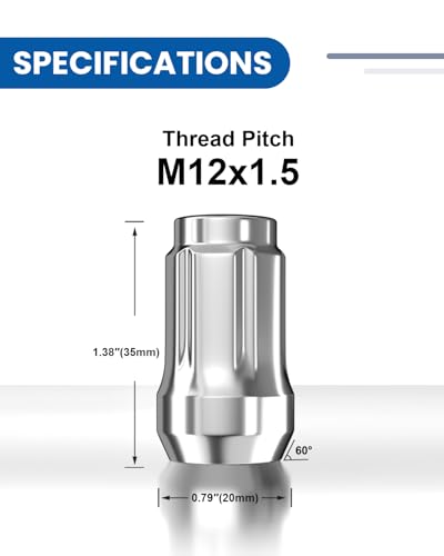 GAsupply 12x1.5 Lug Nuts 6 Spline, Chrome 1.38" 35mm Tall Cone Seat, 4 Pack - color: Silver, size: M12x1.5, style: 4 Pack-1.38" Tall