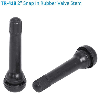 BLACKHORSE-RACING 50PCS TR418 Valves Standard 2" Snap in Tubeless Rubber Tire Valve Stem - size: TR418-50pcs