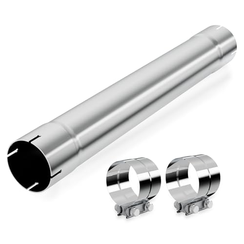 LCGP 4 Inch Straight Exhaust Pipe, 4" Stainless Steel Straight Muffler Replacement Pipe, 30" Length Mandrel Exhaust Tube with Two Lap Joint Band Clamps(New Version) - size: 4 Inch with Two Clamps