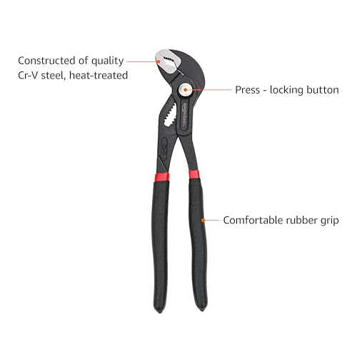 Amazon Basics 3-Piece Quick Release Groove Joint Pliers Set, Drop Forged Chrome Vanadium Steel with Comfortable Rubber Grip, Adjustable, 7-inch, 10-inch, and 12-inch, Black - size: 3-Piece, style: Groove Joint