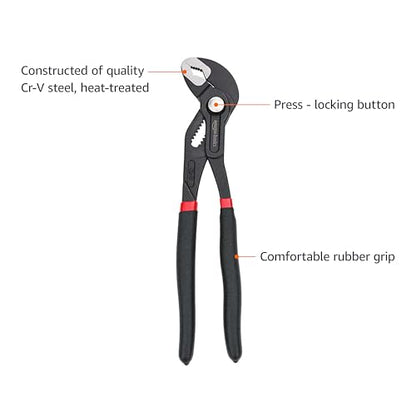 Amazon Basics 3-Piece Quick Release Groove Joint Pliers Set, Drop Forged Chrome Vanadium Steel with Comfortable Rubber Grip, Adjustable, 7-inch, 10-inch, and 12-inch, Black - size: 3-Piece, style: Groove Joint