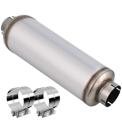 4 Inch Exhaust Muffler with Clamp, 4" Inlet/Outlet 30" Overall Length Resonator, Stainless Steel Straight Through Design Performance Muffler with Clamp, 1 PC - size: 4'' inlet, 7'' body width