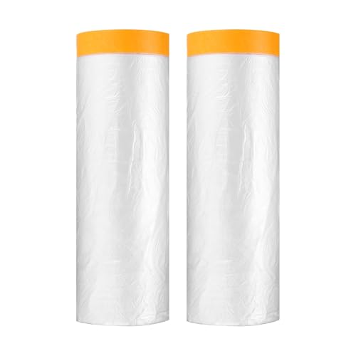 HARFINGTON 2pcs Pre-Taped Masking Film 94.5" x65ft w Plastic Sheeting,Clear - color: Clear, size: 94.5"x65ft
