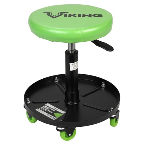 AFF Viking Rolling Shop Stool - Garage Stool on Wheels for Mechanics - Ergonomic Padded Seat - Tool Organizer Tray - 300 lbs Capacity (Multiple Styles) - style: Garage Roller Seat