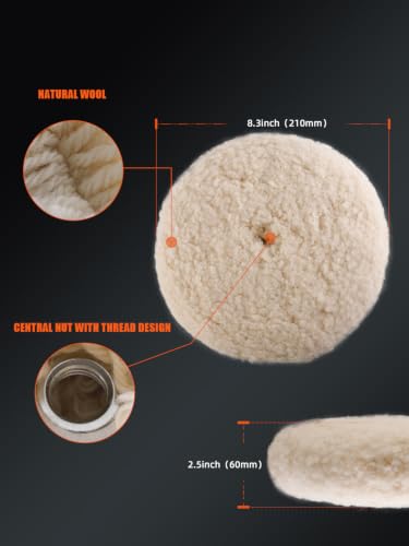 SPTA 7" (180mm) Wool Buffing Pad, Double Side 100% Natural Wool Pad with 5/8-11 Thread for 2-Sided Compound Cutting and Polishing for Automotive, Marine and Epoxies - size: 7 inch (180 mm)
