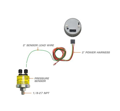 GlowShift Tinted Series 100 PSI Oil Pressure Gauge Kit, 2-1/16" 52mm
