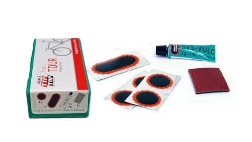 Rema TIP TOP TT01 Touring Bicycle Inner Tube Patch Repair Kit, Compact Vulcanizing Tire Repair Kit for Roadside and Shop Tube Repairs