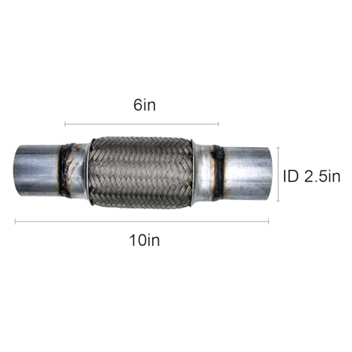 Exhaust Flex Pipe ID 2.5"x6"x10" with 2pcs U-Bolt Clamps, Universal Type Stainless Steel Flexible Exhaust Tube Double Braid Heavy Duty Flex Muffler for Cars Trucks Buses Pipes Replacement - size: 2.5"x6"x10"