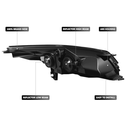 DNA MOTORING Headlight Assembly Compatible With 2013-2016 Ford Escape, Driver & Passenger Side, Black/Amber, HL-OH-FESC13-BK-AM - color: Black amber