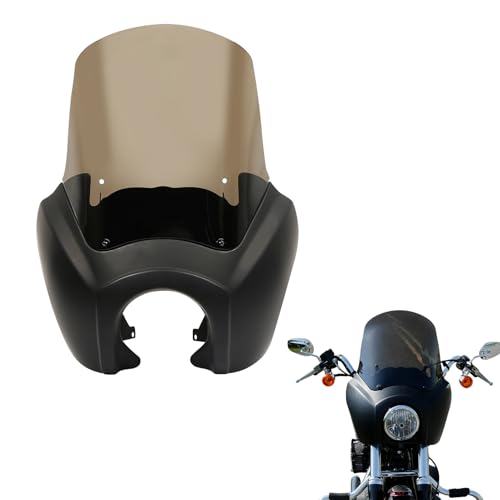 TCMT Headlight Fairing Cover with 15'' Smoke Windshield Fits For Harley Dyna FXDXT T-Sport (Matte Black+Smoke) - color: Matte Black(Smoke Shield)