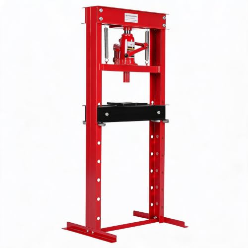 Heavy Duty 20 Ton Hydraulic H-Frame Shop Press, Adjustable Height - color: Red + Black|With Dust Cover|20T