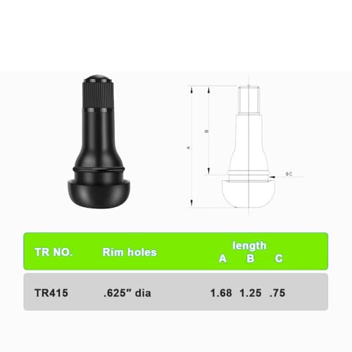 TR415 Tire Valve Stem Rubber Snap-in Valves, Tubeless Valve Stems Suit for 0.625 inch Rim (TR415-5 Pack) - size: TR415 - 5 Pack