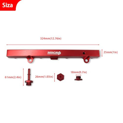 Aluminum Fuel Rail with Oil Gauge Kit Fit for Honda Civic Acura RSX K-series K20 K24 Engines (Red) - color: Red