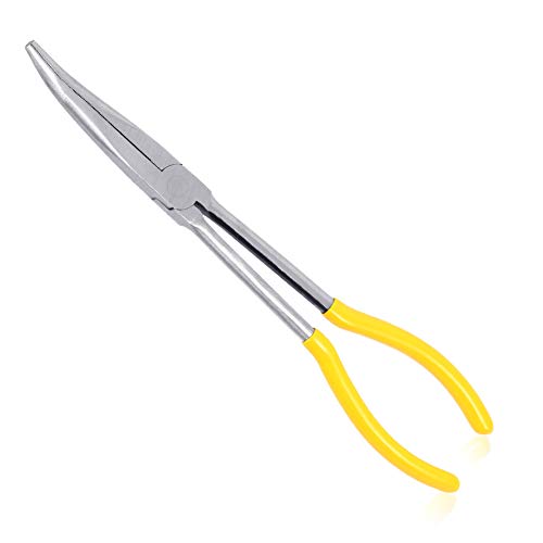SPEEDWOX 11 Inches Long Reach 25 Degree Bent Long Nose Pliers Needle Nose Pliers Serrated Jaws - style: 25°
