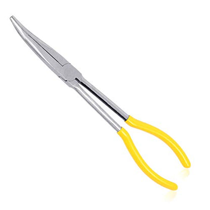SPEEDWOX 11 Inches Long Reach 25 Degree Bent Long Nose Pliers Needle Nose Pliers Serrated Jaws - style: 25°