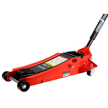 Floor Jack, Low Profile Steel Heavy Duty Hydraulic Trolley Racing Car Jack with Dual Piston Quick Lift Pump, 3.5 Ton (7000 lbs) Capacity, Lifting Range 4"-21", Red - color: Red, style: 3.5 Ton-Steel Dual Pump 4"-21"
