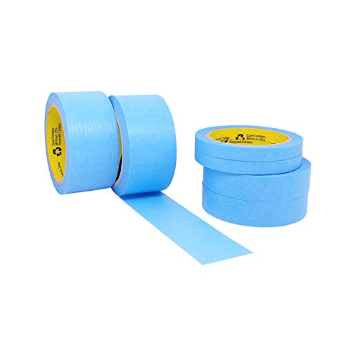 Blue Painters Tape Washi Paper - Assorted Size Multi Pack 44 Yard - No Residue Masking Tape for Painting Drafting Craft - Delicate Surfaces - Heat Resistant - Thin Thick (1/2 x 1 x 2 Inch - 6pK) - size: 1/2" x 1" x 2" Inch - 6pK