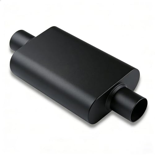 Universal 3" Dual Chamber Center Inlet Center Outlet Muffler – Aluminized Steel Black, Aggressive Deep Sound, 17" Total Length - color: BLACK, size: 3 Inch