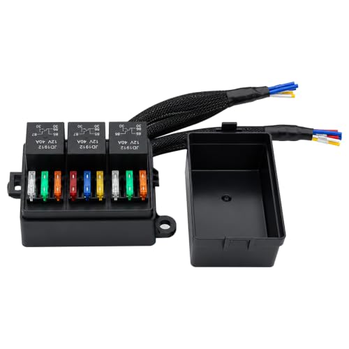 12V 9Way Pre-Wired Fuse and Relay Box Kit with 3 x 40A 4-Pin Relays & 9 ATC/ATO Fuses for Car, Truck, Vehicle - size: 40A 3 Relay 9 Fuse