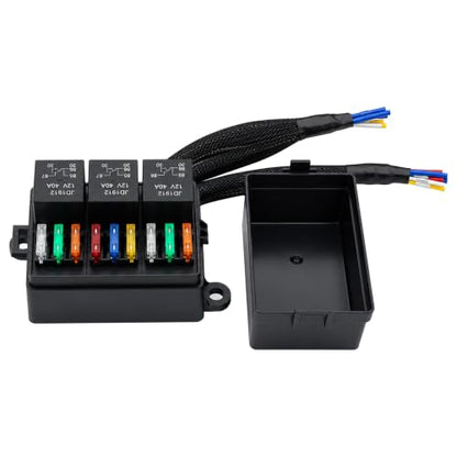 12V 9Way Pre-Wired Fuse and Relay Box Kit with 3 x 40A 4-Pin Relays & 9 ATC/ATO Fuses for Car, Truck, Vehicle - size: 40A 3 Relay 9 Fuse