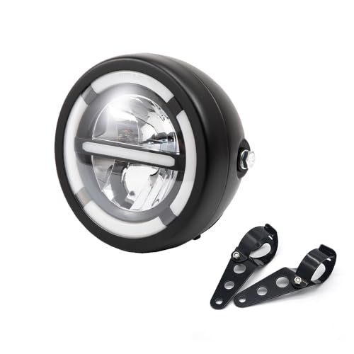 Motorcycle Headlight Assembly, Universal 6.3inch High Low Beam DRL Head Lamp with bracket for Cafe Racer Bobber Chopper