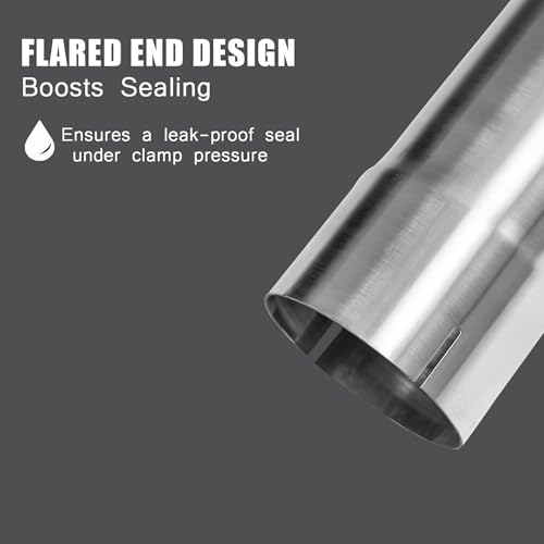 2.75 Inch Exhaust Pipe, T304 Stainless Steel (SS Tubo), Flared Slotted, Polished Finish, Tailpipe 17.3” L, 2 3/4” OD to ID Adapter, Straight Tubing - size: QK2.75-17.3