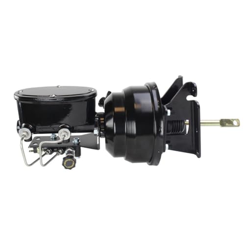 Speedway Motors Power Brake Booster Conversion Kit Compatible with 1973–1987 Chevy Truck, 8” Dual Black Booster, 1” Bore Oval Master Cylinder, Adjustable Left-Mount Valve