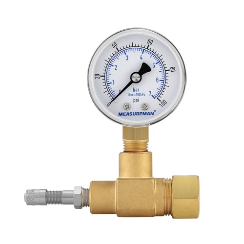 MEASUREMAN Air Over Water Test Regulator with Gauge, 2” Dial, 0-100 PSI, for Household Water Pipe Leak Detection, Includes 1/4” NPT Mount - size: 0-100 PSI