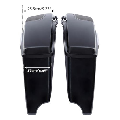 TCT-MOTORPARTS 4" Extended Hard Saddlebags Fit for Harley CVO Touring Road King FLHR Road Glide Street Electra Glide Ultra-Classic 2014-2024 - color: Vivid Black w/ Chrome Latches