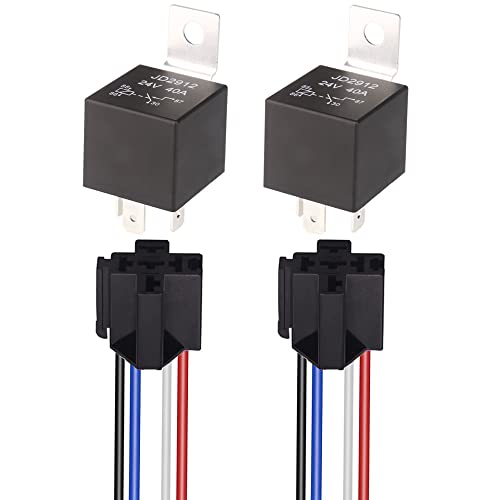 Gebildet 2pcs JD2912 Car Relay Harness 24V 40A 4 Pin SPST 12AWG Harness Sockets with Built-in Diode for Automotive Truck Van Motorcycle Boat - style: 24V-4pin