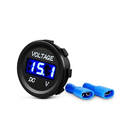 Nilight LED Digital Display Voltmeter Panel DC12V Waterproof Digital Round Panel VoltVolt Tester Gauge for Boat Marine Vehicle Motorcycle Truck ATV UTV, 2 Years Warranty - color: Blue