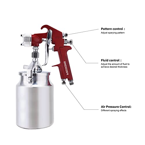 ENDOZER Professional Siphon Feed Spray Gun for Paint, Red Handle, 34 oz -1.8mm Nozzle for a Variety of Low Viscosity Paints（Red） - color: Red-1.8（Basics）