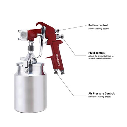 ENDOZER Professional Siphon Feed Spray Gun for Paint, Red Handle, 34 oz -1.8mm Nozzle for a Variety of Low Viscosity Paints（Red） - color: Red-1.8（Basics）