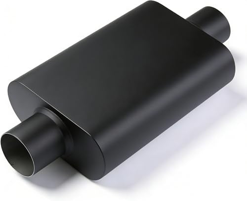 Universal 2.5" Dual Chamber Center Inlet Center Outlet Muffler – Aluminized Steel Silver, Aggressive Deep Sound, 17" Total Length - color: BLACK, size: 2.5 Inch