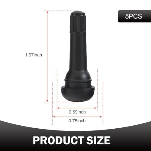 Qurbun 5 PCS TR414 Tire Valve Stems, Rubber Snap-in Short Tubeless Tire Valve Stem, Air-Tight Seal Valve Stem Replacement Kit, Fit for 0.453 inch Rim Holes on Standard Vehicle Tires (Black) - size: 5 PCS # TR414