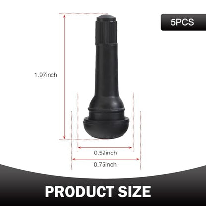 Qurbun 5 PCS TR414 Tire Valve Stems, Rubber Snap-in Short Tubeless Tire Valve Stem, Air-Tight Seal Valve Stem Replacement Kit, Fit for 0.453 inch Rim Holes on Standard Vehicle Tires (Black) - size: 5 PCS # TR414
