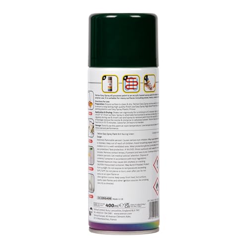 Tetrion Easy Spray Paint – Brit Racing Green 400ml - Acrylic Spray for Wood, Metal, Plastic, Ceramic & More, Long Lasting, Smooth Finish - Indoor & Outdoor Use, 13.5 Oz - color: Green - British Racing, size: 13.5 Ounce (Pack of 1)