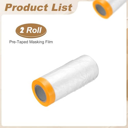HARFINGTON 2pcs Pre-Taped Masking Film 43.3" x65ft w Plastic Sheeting,Clear - color: Clear, size: 43.3"x65ft