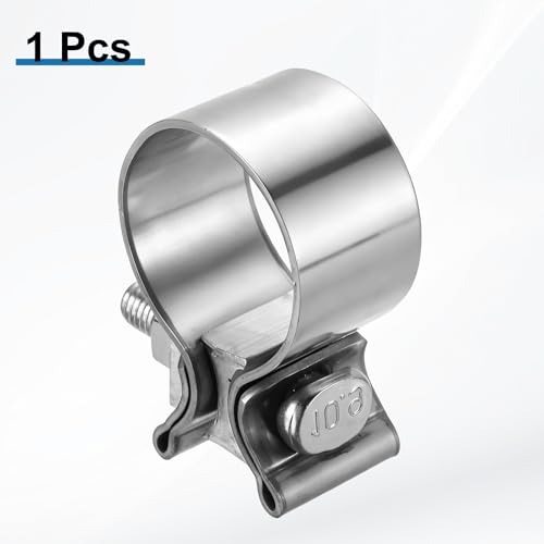 HARFINGTON 410 Stainless Steel Exhaust Clamp 1.77" Butt Joint Narrow Band Muffler Seal Exhaust Narrow Lap Butt Clamps for Pipes Mufflers Converters System Repair, Silver - size: Range 45-54 mm, Band Width 30mm